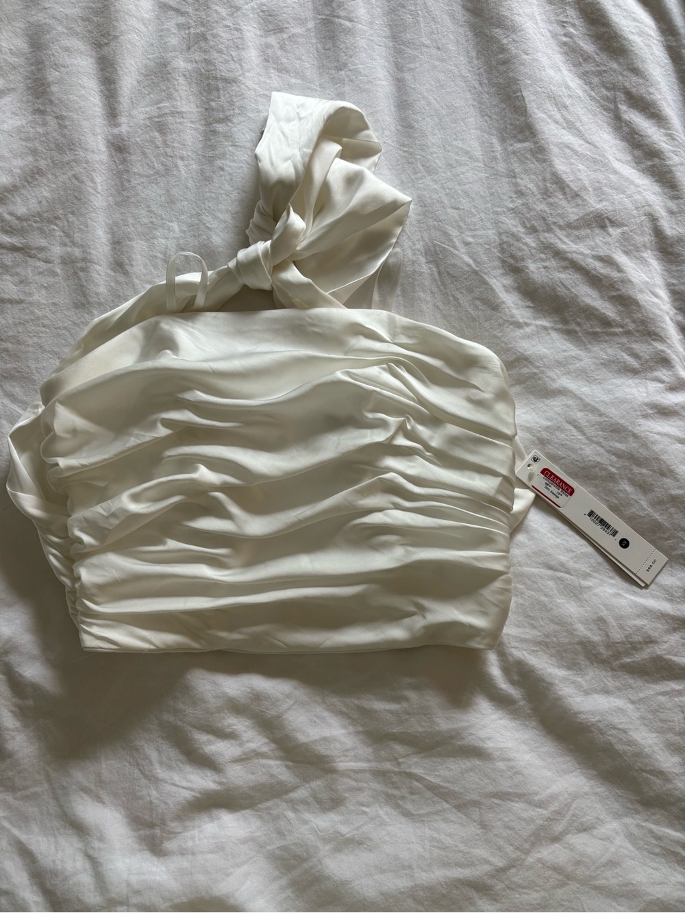 NWT: White Ruched Strapless Crop Top